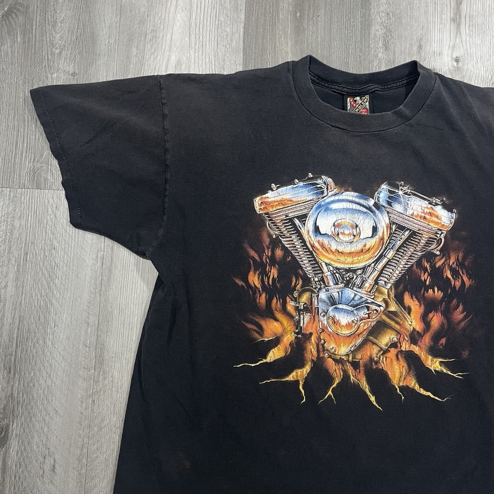 VTG 1995 3D Emblem‎ Motorcycle Flame Engine XL Sturgis Black Hills Rally Tshirt